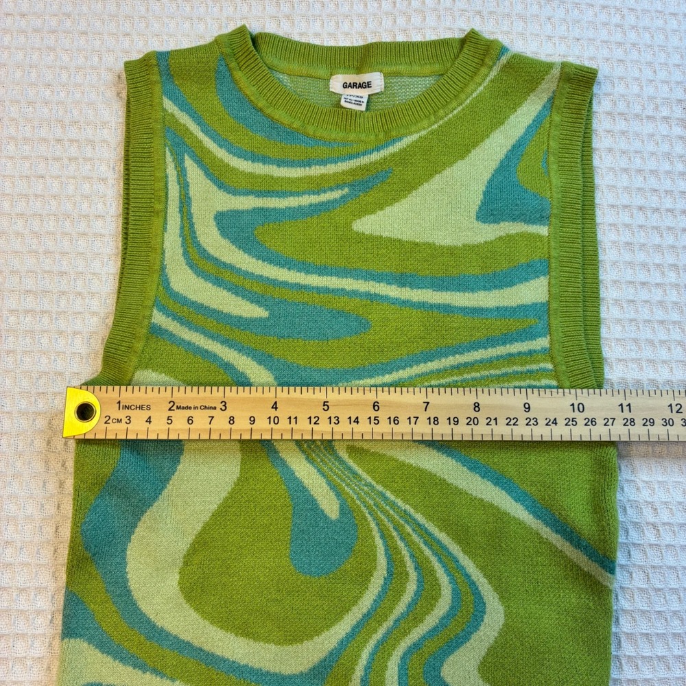 Garage Green Psychedelic Swirl Knit Sweater Vest XS Crew Neck Sleeveless Top - Picture 5 of 5